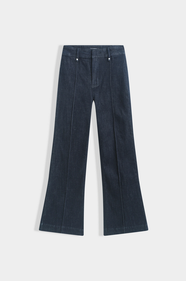 Midjehöga jeans med pressveck, Mörkblå