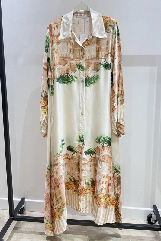 Silkes klänning, Beige / Grön