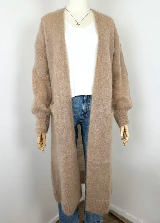 Mohair 76% Långkofta, Ljus Camel