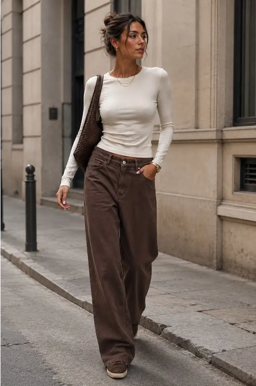 Emma jeans – Hög midja, Bruna