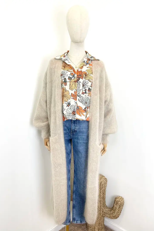 Mohair 76% Långkofta, Beige