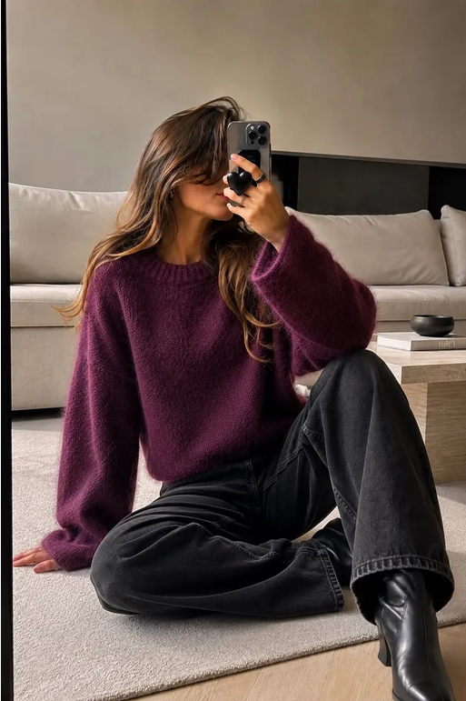 Mohair 50%, Långärmad tröja, Mauve