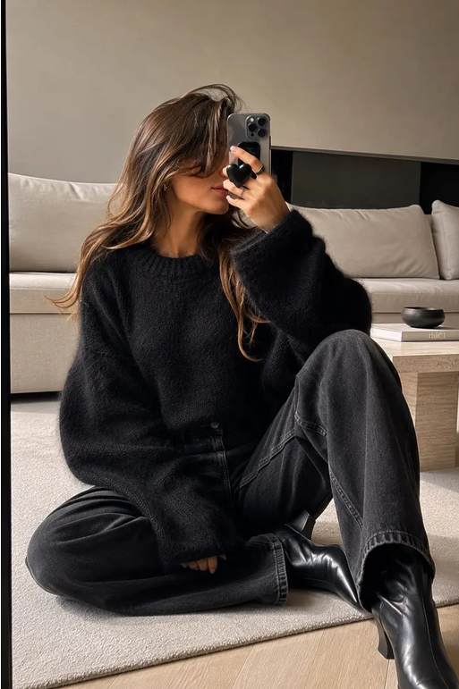 Mohair 50%, Långärmad tröja, Svart