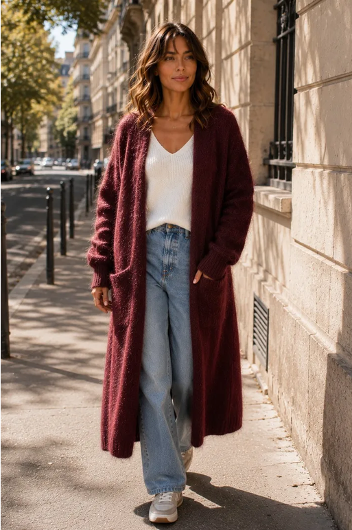 Mohair 72% Långkofta, Burgundy