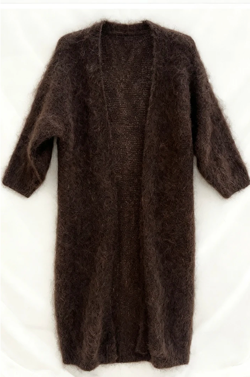 Mohair 80% Långkofta, Chokladbrun
