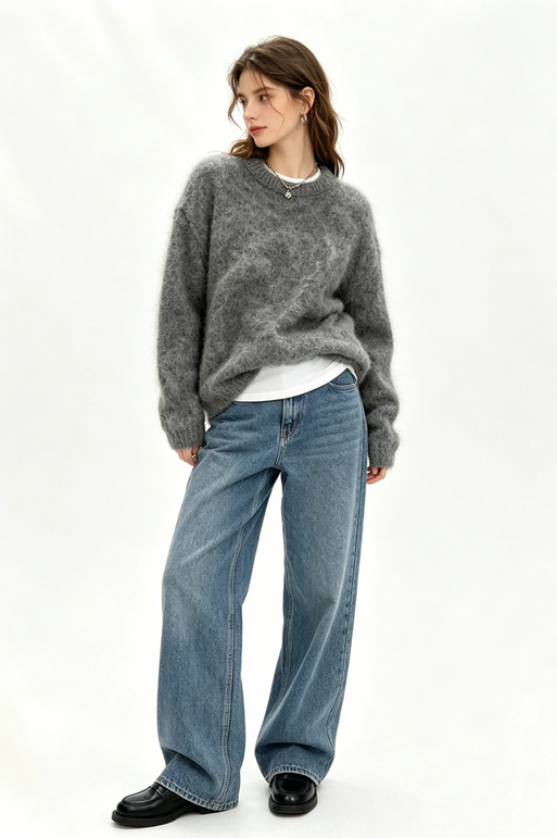 Mohair 80% Långärmad, Ljusgrå