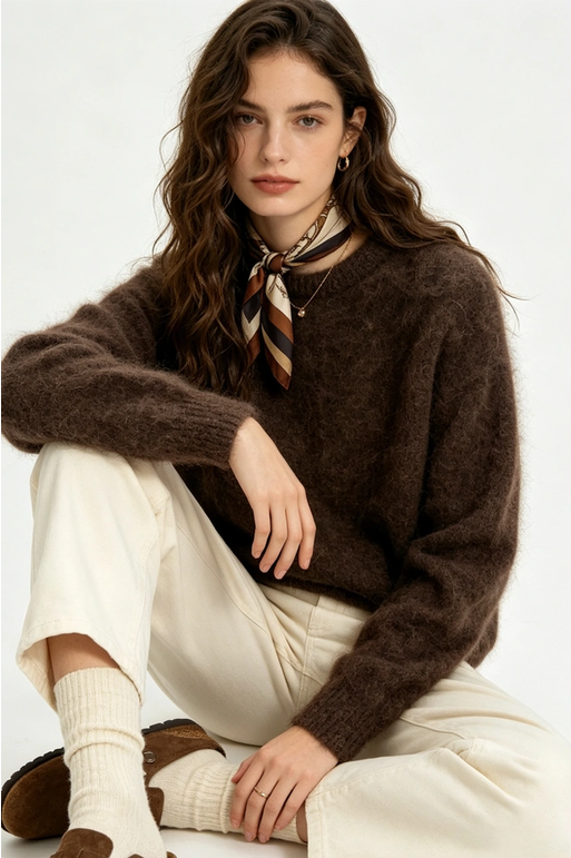 Mohair 80% Långärmad, Brun