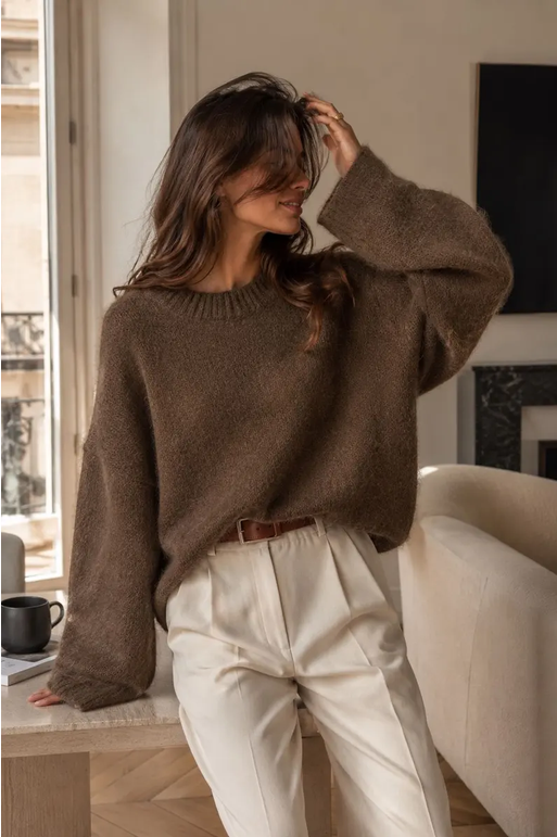 Mohair 50%, Långärmad tröja, Brun