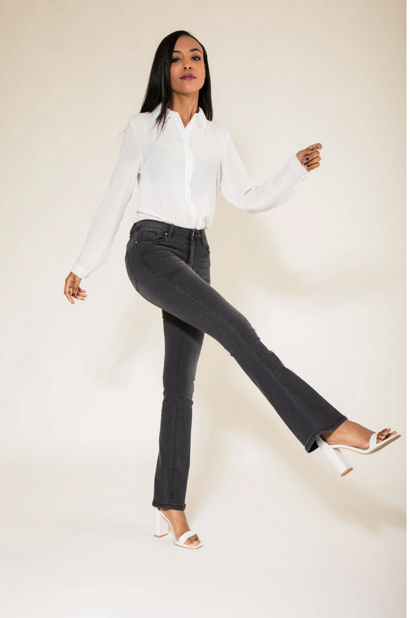 Nina Bootcut Jeans, Mörkgrå