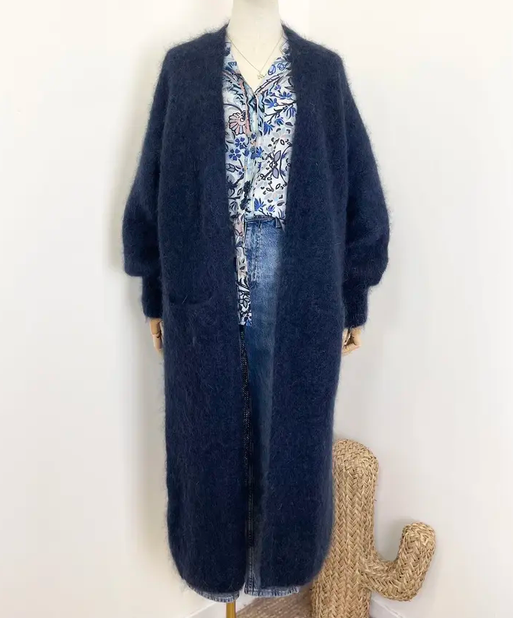 Mohair 76% Långkofta, Navy