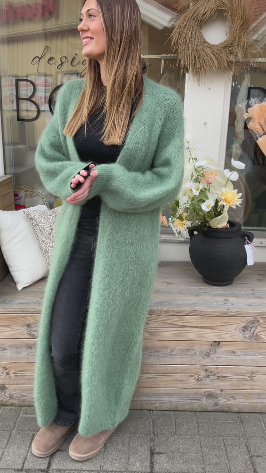 Cornelia Mohair Kofta Lång, Grön