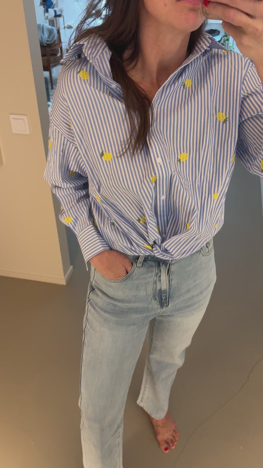 Skjorta Randig med Ananas, Vit/Blå