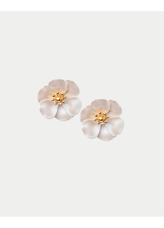 Flower CLIP-ON Örhängen, Pearl beige