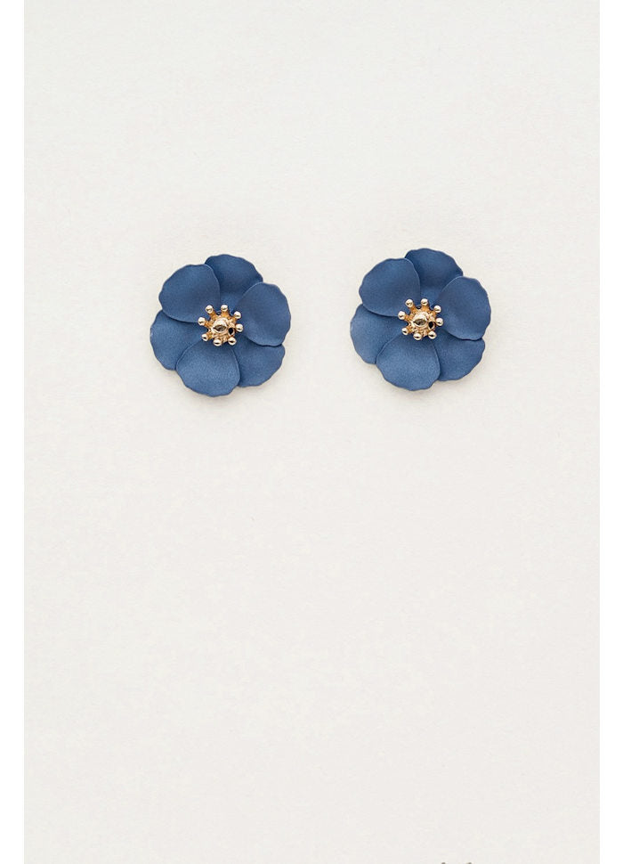 Flower Small Earrings, Mörkblå